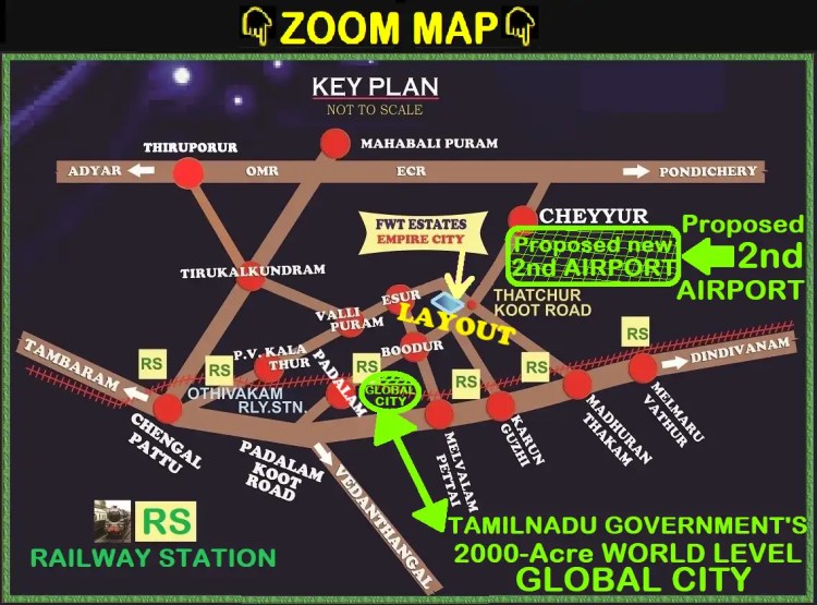 DTCP approved Residential and Villa Plot, land and PLOTS Layout Route map near 2000-acre GLOBAL CITY and Proposed Greenfield 2nd AIRPORT Chennai
